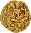 Gold Heavy Dinar Coin of Skandagupta of Archer type with Sankhanidhi symbol.