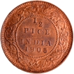 Uncirculated Copper Half Pice Coin of King Edward VII of Calcutta Mint of 1905.