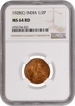 NGC MS 64 RD Graded Bronze Half Pice Coin of King George V of Calcutta Mint of 1928 with Multi-Colour Toning.