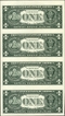One Dollar Four Banknotes Uncut Sheet of United States of America of 2009.