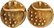 Stylized depiction of Vishnupadam Gold Vira Raya Fanam (2) Coins of Travancore.