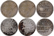 Lot of Six Silver Rupee Coins Arkat Mint AH 1172 /6 RY Frozen,  Edge Cord Milling of