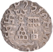 Silver Drachma Coin of Amoghbuti of Kunindas with three arched hill and Kalash on the obverse.