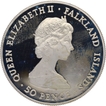 Silver Fifty Pence Coin of Queen Elizabeth II of Falkland Islands of 1980.