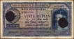 Cancelled Vinte (Twenty) Rupias Banknote of Banco Nacional Ultramarino of Portuguese India (Goa) of 1945.