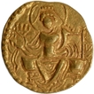 Very Rare Gold Dinar Coin of Vasishka of Kushan Dynasty of Ardokhsho type, Brahmi initials Ga next to the altar and Vi between the legs.