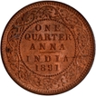 Red Uncirculated Copper One Quarter Anna Coin of Victoria Empress of Calcutta Mint of 1891.