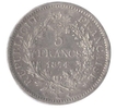 Five Francs coin of France of 1874.
