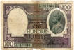 Hundred Rupee Bank Note of King George V of Signed by H Denning of Calcutta Mint of 1927.