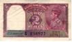 Two  Rupees Bank Note of King George VI of Signed by  C D Deshmukh ND of  1944.