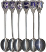Set of 6 Blue Enameled Spoons of Souvenir Vintage Collector