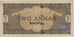 Two Annas Coupons of Prisoners of War, World War II of  Bhopal Overprinted In Black.