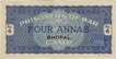 Four  Annas of  Prisoners of War of  World War II of Bhopal Overprinted In Black of Bhopal.