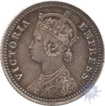 Silver Quarter Rupee Coin of  Victoria Empress of  Calcutta Mint of 1879.