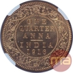Copper One Quarter Anna Coin of King George V 1916.