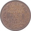 Copper One Quarter Anna Coin of Victoria Empress of Calcutta Mint of 1893.