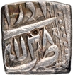 Silver Square Half Rupee Coin of Akbar of Lahore Mint of Azar Month.