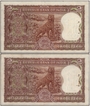 Two Rupees Diamond Series Fancy No 999999 and 1000000 Banknote Signed by P C Bhattacharya.