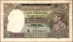 Five Rupees Banknote of King George VI Signed by C D Deshmukh of 1947 of Burma Issue.