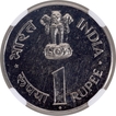 Very Rare PF 63 NGC Graded Proof Nickel One Rupee Coin of Jawaharlal Nehru of Bombay Mint of 1964 of Republic India. 