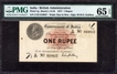  Extremely Rare Gem Uncirculated 65 Graded By PMG One Rupee Banknote of King George V Signed by M M S Gubbay of 1917 of Universalised Circle. 