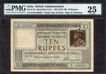 Very Rare high graded PMG Graded 25  Ten Rupees Banknote of King George V Signed by H Denning of 1923.