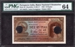  PMG 64 graded Cancelled Dez (Ten) Rupias Banknote of Banco Nacional Ultramarino of Portuguese India (Goa) of 1945. 