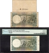 Rare PMG 58 EPQ Graded Uniface Twenty Five Cents and One Rupee Banknotes of King George VI of Ceylon.