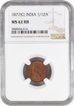 NGC MS 62 RB Graded Copper One Twelfth Anna Coin of Victoria Empress of Calcutta Mint of 1877.