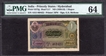 PMG Graded 64 Choice Uncirculated One Rupee Banknote Signed by G S Melkote of Hyderabad State of 1946.