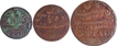 Madras  Mint  Copper Set of Three Coins, Five Cash Die Axis, Ten & Twenty Cash1807 AD Madras Presidency.