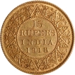 Extremely Rare Gold Fifteen Rupees Coin of King George V of Bombay Mint of 1918.