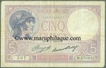 Paper Money of France, 5 Francs of1939 issued.