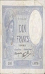 10 Dix Francs Paper money of France.