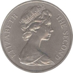 Cupro Nickkle Twenty Five Pence of Elizabeth Second United Kingdom of 1673-1973.
