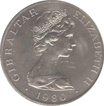 Cupro Nickle One Crown Coin of Elizabeth II, Gibraltar 1980.