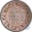Copper One Quarter Anna of King George VI of Calcutta Mint of 1939.