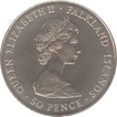 Cupro Nickle Fifty Pence Coin of Queen Elizabeth II, Falkland Islands 1833-1983.