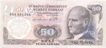Paper money of Turkey of 50 Lirasi of 1970 issued.