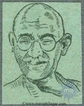 Newsprint Dull-Blue Green Colour of Triangle Shaped of Gandhi.