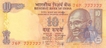 10 Rupees Bank Note of India of D. Subbarao Governor of 2009.
