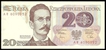 Paper Money of Twenty Zlotych of Czechosloakia of 1982.